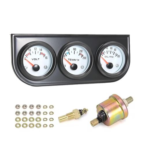 3-in-1 Triple Gauge Kit - Oil Pressure, Voltage & Water Temperature Gauges for Cars Black in Saudi Arabia