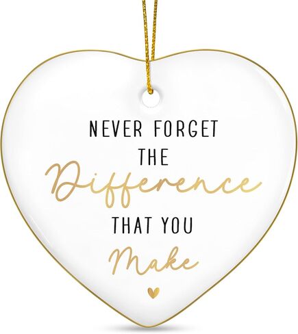 OASSIE Thank You Gifts for Women - Never Forget The Difference You Make Golden Trim Heart Shaped Ornament - Teacher Appreciation Gifts, Retirement Farewell Gift for Teacher Coworker Boss in Kuwait