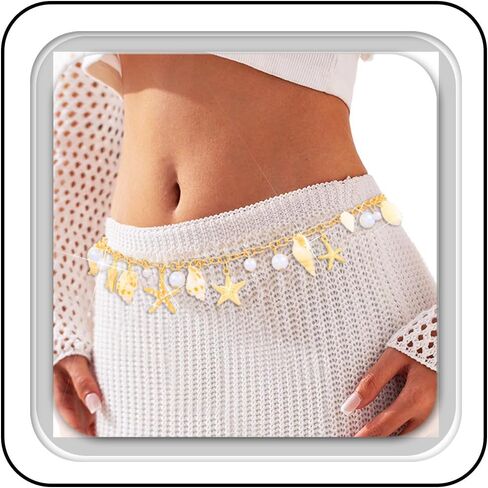 Bodiy Gold الخصر السلسلة Starfish Belly Chain Seashell Bikini سلسلة الصيف شاطئ الخصر in Saudi Arabia