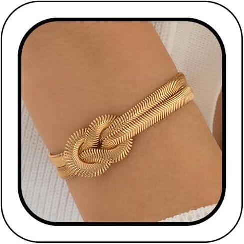 Chunky 14K Gold Love Knot Layered Snake Chain Bracelets for Women, Statement Silver Snake Chain Infinity Knot Bracelet Unique Punk Love Jewelry Gift in Kuwait