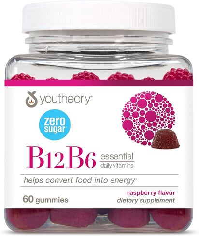youtheory B12B6 - Vegan Vitamin B6 & Vitamin B12 - يقدم صحة الدماغ ، والطاقة والمناعة* - الألبان ، فول الصويا والغلوتين - 60 غوما in Saudi Arabia