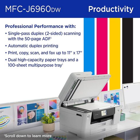 Brother MFC-J6955DW INKvestment Tank Color Inkjet All-in-One Printer with Wireless, Duplex Printing, 11" x 17" Scan Glass and Up to 1-Year of Ink in-Box in Kuwait