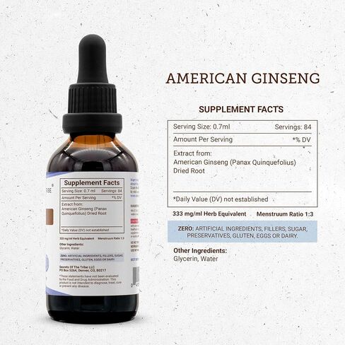 Secrets of the Tribe American Ginseng Tincture Alcohol-Free Liquid Extract, Farm Grown American Ginseng (Panax Quinquefolius) Dried Root (4 FL OZ) in Kuwait