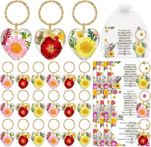 Sureio 54 Pcs Bulk Christian Gifts for Women Church Religious Keychain with Bible Verse Cards Employee Coworker Teacher Nurse Real Dried Flower Handmade Pressed Resin Keychain in Saudi Arabia