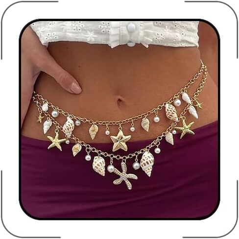 Gold Pearl Waist Chains Seashell Starfish Chains for Women Bobh Sea Shell Beach Body Chain Mermaid Waist Chain Summer Beach Vacation Body Jewelry Accessorie in Kuwait