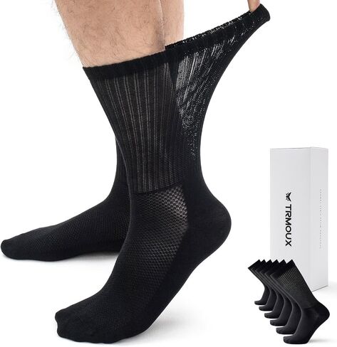 Diabetic Socks for Men & Women Extra Wide Non-Binding Super Soft Modal Blend Thin Black Neuropathy Crew Socks, Medium, 6-Pack in Kuwait