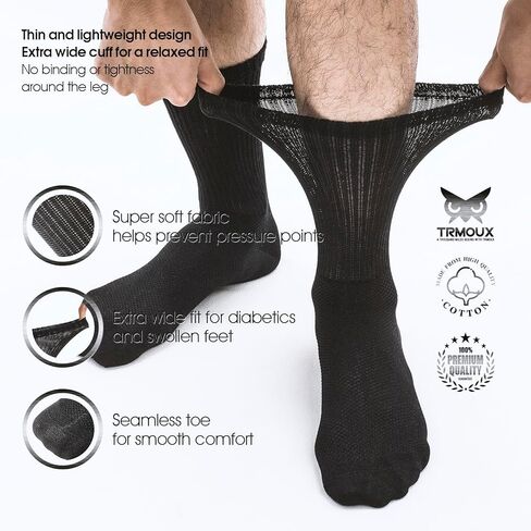 Diabetic Socks for Men & Women Extra Wide Non-Binding Super Soft Modal Blend Thin Black Neuropathy Crew Socks, Medium, 6-Pack in Kuwait