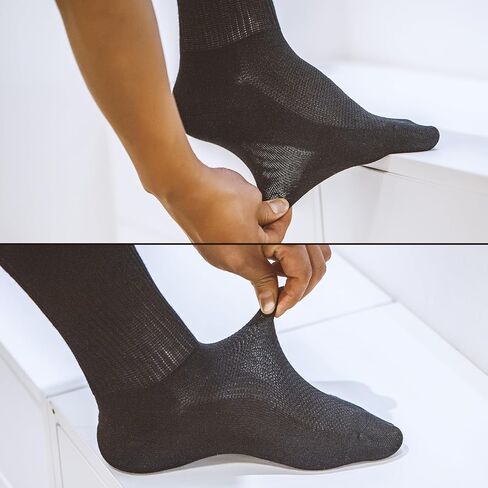 Diabetic Socks for Men & Women Extra Wide Non-Binding Super Soft Modal Blend Thin Black Neuropathy Crew Socks, Medium, 6-Pack in Kuwait