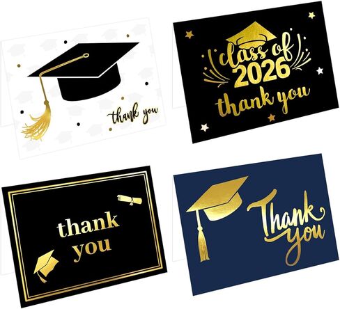 2025 Graduation Thank You Cards with Envelopes 24 Pack Gold Foil Notes Thank You Notes Congrats Grads Friends Family Party Supply End of School Year Thank You Cards in Kuwait