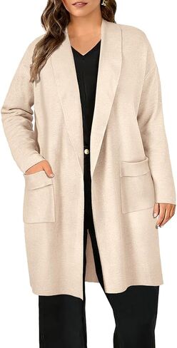 RITERA Plus Size Cardigan Sweaters for Women Long Sleeve Open Front Lapel Collar Jacket Pocket Winter Coatigan XL-5XL in Kuwait
