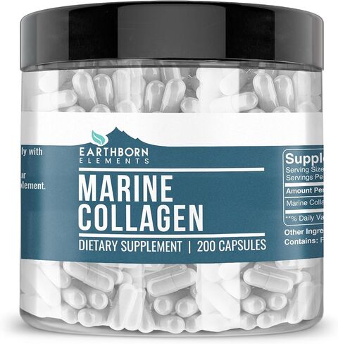 Earthborn Elements Collagen Peptides (200 Capsules) Hydrolyzed Fish Collagen, Non-GMO, Scent-Free, Bioavailable (960 mg Serving) in Kuwait