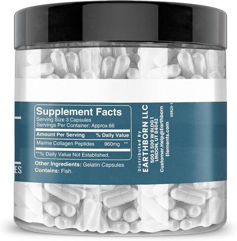 Earthborn Elements Collagen Peptides (200 Capsules) Hydrolyzed Fish Collagen, Non-GMO, Scent-Free, Bioavailable (960 mg Serving) in Kuwait