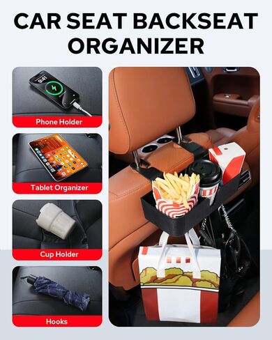 Benlari Car Headrest Backseat Organizer with 3.7" Cup Holder - 3 in 1 Seat Back Organizer Headrest Hooks, Multifunctional Storage for Car Backseat Travel Accessories (2pcs) in Kuwait