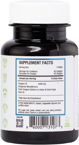 Oregano Oil, 60 Softgel – Immune and Intestinal Support Supplement for Healthy Digestive – Formulated with Extra Virgin Olive Oil – Plant Based, Vegan and Non-GMO in Kuwait