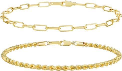 Mens Bracelet, 14K Gold Bracelets for Men Layered Paperclip Rope Chain Bracelets Set 6.5-9 Inches Mens Bracelet Gold Mens Jewelry Gifts for Dad Husband Boyfriend in Kuwait
