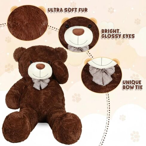 Jerify 78.8" Tall (6.56 Feet) Giant Plush Bear Light Soft Stuffed Bear with Ribbon Bow Cuddly Plush Animal for Birthday Mother's Day Graduation Christmas Holiday Party Favor(Dark Black Brown) in Saudi Arabia