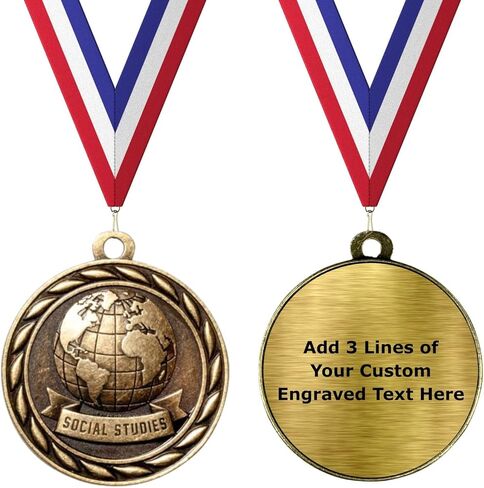 جائزة الميداليات الذهبية للدراسات الاجتماعية من Express Medals مع أشرطة للرقبة MA - (عبوة من 10 قطع) in Kuwait