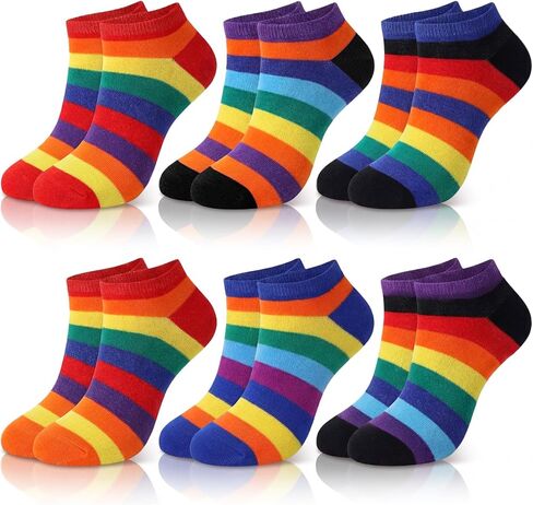 Bencailor 6 Pairs Crew Socks Striped Rainbow Athletic Cotton Novelty Ankle Socks Casual Multicolored Unisex Matching(Short Barrel) in Saudi Arabia