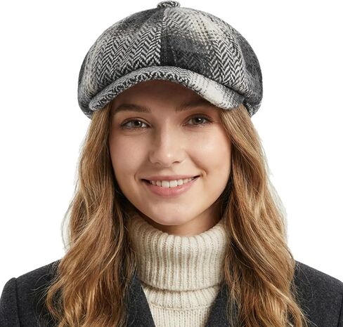 Women Newsboy Cap, Vintage Winter Warm Cabbie Beret Hat 8 Panel Herringbone Tweed Gatsby Ivy Painter Cap, 55-59cm in Kuwait
