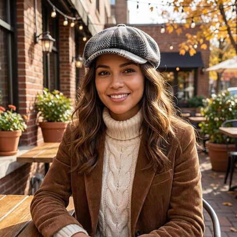 Women Newsboy Cap, Vintage Winter Warm Cabbie Beret Hat 8 Panel Herringbone Tweed Gatsby Ivy Painter Cap, 55-59cm in Kuwait