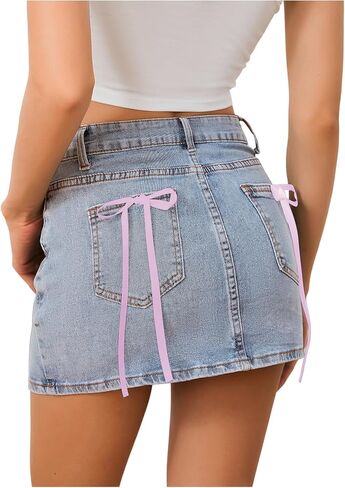 MakeMeChic Women's Denim Skirt High Waist Bow Pocket Bodycon Y2K Mini Jean Skirts in Saudi Arabia