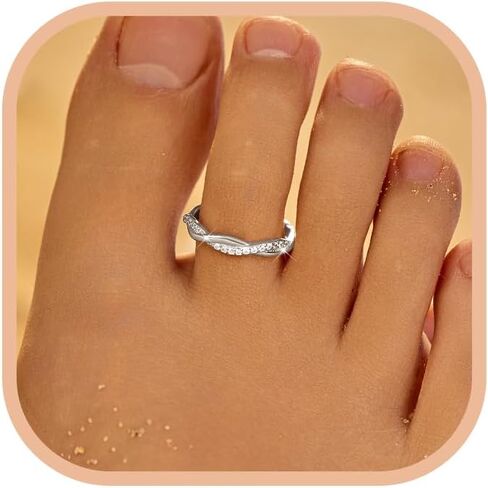 925 Sterling Silver Twist Toe Rings for Women 14k Gold Plated Dainty Cubic Zirconia Adjustable Open Band Toe Ring Summer Beach Foot Jewelry Gifts for Mom Daughter in Saudi Arabia