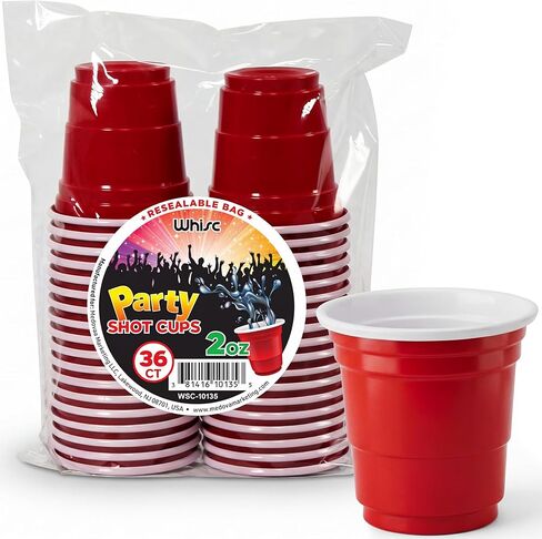 Disposable Shot Glasses [Pack of 36] - 2oz Red Plastic Shot Cups- Jello Shot Cups/Party Shot Glasses For Birthdays, Graduations, Bachelorette, BBQs & More- Mini Tasting Cups/Sample Cups in Saudi Arabia