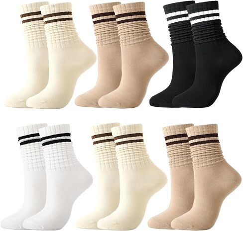 Jspupifip 6 Pairs Slouch Socks for Woman Scrunch Socks Knit Mid Calf Rib Tube Scrunchy Slouchy Retro Trendy Crew Socks in Saudi Arabia