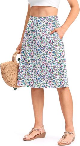 Viodia 25 "طول الركبة الطويلة للنساء مع جيوب أنيقة Midi Skort Summer Travel Travel Travel Travel in Saudi Arabia
