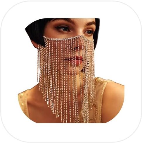 Multi-layered Rhinestone Tassel Veil Masks for Women Festival Rave Crystal Face Chain Masquerade Dance Costume Face Jewelry in Saudi Arabia