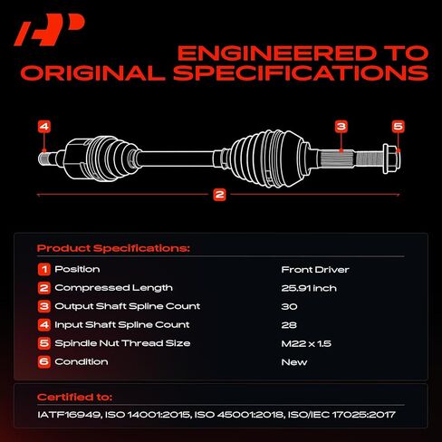 A-Premium CV Axle Shaft Assembly Compatible with Hyundai Sonata 2006-2010 3.3L, Azera 2006-2011, Front Left Driver Side, Replace# 495000A410, 495003K410 in Saudi Arabia