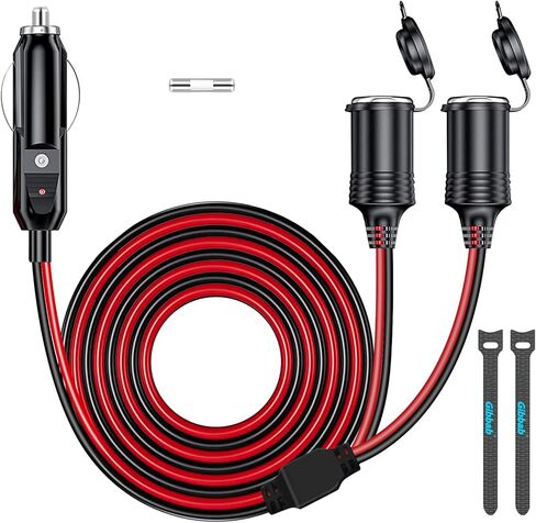 DC 12V/24V 1 إلى 2 سيارة سجائر سجائر أخف محول شاحن الطاقة ، 6.6 قدم/79 بوصة 240W 2 اتجاهين سجور ولاعة سلك 16AGW ， 1 قابس الذك in Kuwait