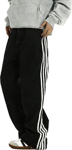 Mens Baggy Denim Jeans Casual Striped Pants Straight Wide Leg Jeans Oversized Hip Hop Pants Vintage Skater Track Jeans in Kuwait
