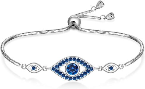 Evil Eye Bracelets 925 Sterling Silver Blue Evil Eye Bracelet for Women Mothers Day Gifts Greek Dainty Bangle Circular Good Luck Adjustable Protection Jewelry in Saudi Arabia