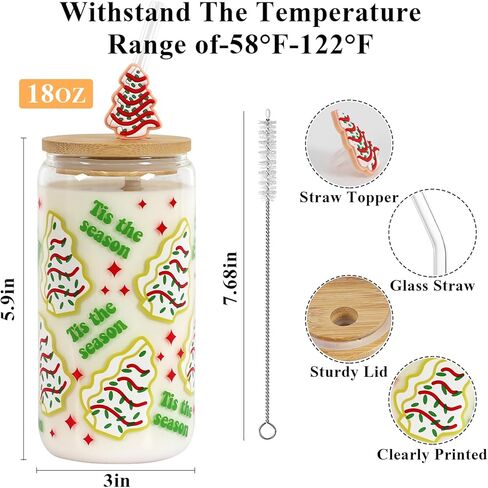 هدية عيد الميلاد كوب القهوة المثلجة، هدية عيد ميلاد عملية، 18 أوقية شجرة كعكة عيد الميلاد بهلوان يمكن الزجاج، البيرة القابلة لإعادة الاستخدام يمكن شرب الزجاج لديكور عيد الميلاد in Kuwait