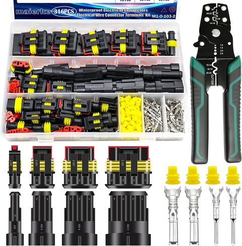 1008PCS 63 Sets Waterproof Automotive Electrical Connectors Waterproof Wire Connectors Automotive Replacement Ignition Plug Connectors 1/2/3/4/5/6 Pin with Ratcheting Crimper Pliers in Kuwait