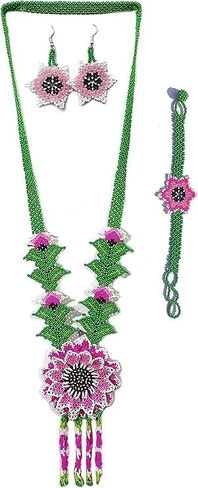 Long Beaded Necklace – Boho Native Handmade Seed Bead Tassel Necklace, Bohemian Large Statement Beaded Necklace for Women (Yellow & Green) in Saudi Arabia