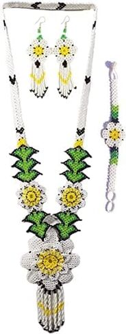 Long Beaded Necklace – Boho Native Handmade Seed Bead Tassel Necklace, Bohemian Large Statement Beaded Necklace for Women (Yellow & Green) in Saudi Arabia