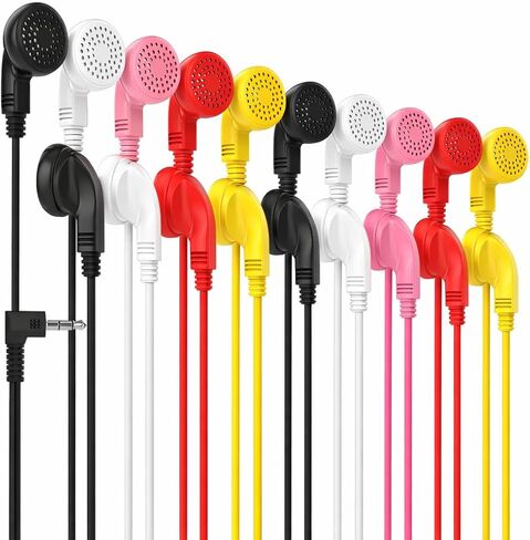 Maeline Wholesale Bulk Earphones with 3.5 mm Headphone Plug Compatible with iPhone, Android, MP3 Player for School, Libraries, Hospitals - 10 Pack - Multi Colors in Saudi Arabia