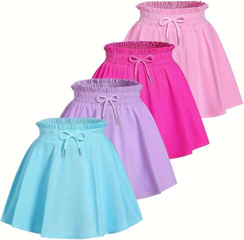 Girls 4 Pack Athletic Skirts Set Tennis Golf Skirts with Shorts Running Flowy Skorts 3-12Y in Saudi Arabia