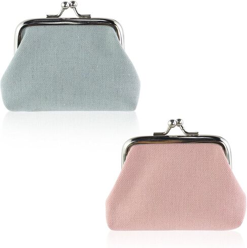 2Pcs Coin Purse, Soft Plush Kiss-Lock Change Purse for Women, Small Mini Change Purse with Clasp for Jewelry, Keys, Coin, Cash (Blue+Rose Red) in Kuwait