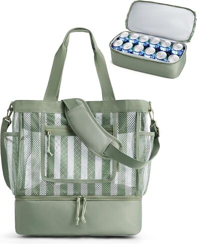 BAGSMART Beach Bag for Women, Mesh Tote Bags with Zipper, Sandproof Vacation Essentials with Cooler for Swim Cruise Pool in Saudi Arabia