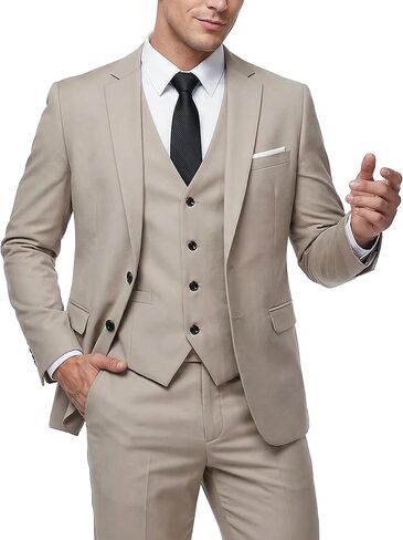 MY'S Men's 3 Piece Slim Fit Suit Set, Two Button Blazer Jacket Vest Pants with Tie, Solid Wedding Dress Tux and Trousers in Kuwait