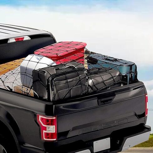 Big Ant 4'x5' Bungee Cargo Net for Pickup Truck Bed - Heavy Duty Cargo Netting with 16 D Clip Carabiners, Small 4" x4" Mesh Holds Small and Large Loads Tighter in Kuwait