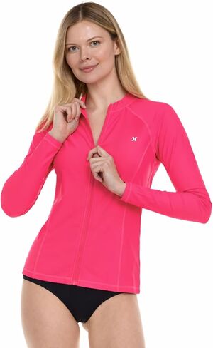 Hurley Rash Guard for Women Full Zip, Zip Up Long Sleeve Swim Shirts for Women, Surfing Top UPF 50+ SPF Sun & UV Protection in Saudi Arabia