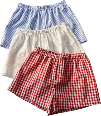 MakeMeChic Women's 3 Pack Linen Shorts Summer Comfy Sleep Pajama Boxer Shorts in Kuwait