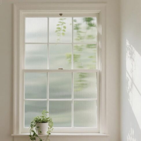 Window Privacy Film Frosted Glass Static Clings Reeded Window Film, Striped Decorative Non-Adhesive & UV Protection Window Decals for Bathroom Living Room 17.7x78.7 inches in Saudi Arabia
