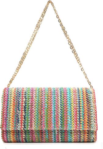 أكياس قابض Fozehlad Straw for Women Straw Beach Crossbody محفظة المنسوجة محفظة على كيس الكتف سلسلة in Kuwait