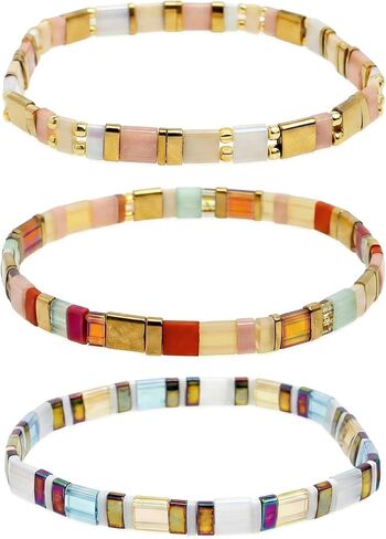 Tila مسطحة الأساور المزينة بالمرضى للنساء ، 4pcs العصرية المصنوعة يدويا ميوكي حبات المكدس سوار إكسسوارات العطلات الاحتفالية هدية المجوهرات. in Kuwait