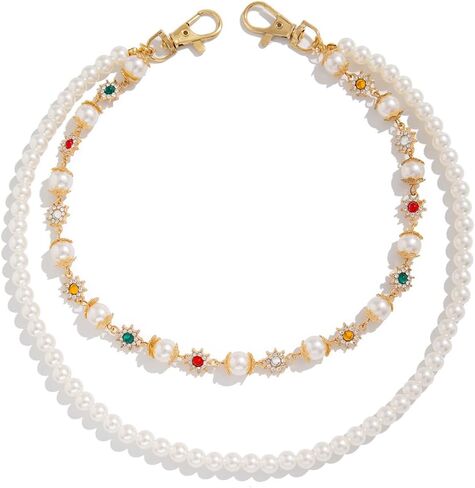 Layered Pants Wallet Chain for Men Women Trendy Vintage Flower Pearl Rhinestone Wallet Chain Dainty Fashion Street Jeans Punk Keychain Jewelry Clothing Accessories in Kuwait